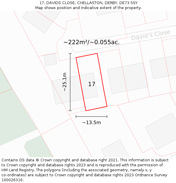 17, DAVIDS CLOSE, CHELLASTON, DERBY, DE73 5SY: Plot and title map