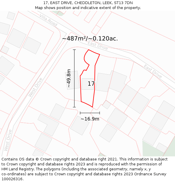 17, EAST DRIVE, CHEDDLETON, LEEK, ST13 7DN: Plot and title map