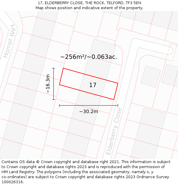 17, ELDERBERRY CLOSE, THE ROCK, TELFORD, TF3 5EN: Plot and title map