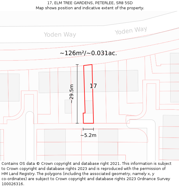 17, ELM TREE GARDENS, PETERLEE, SR8 5SD: Plot and title map