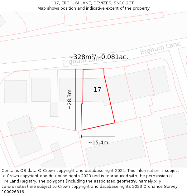 17, ERGHUM LANE, DEVIZES, SN10 2GT: Plot and title map