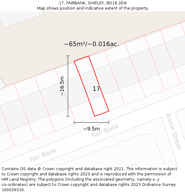 17, FAIRBANK, SHIPLEY, BD18 2EW: Plot and title map