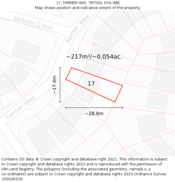 17, FARMER WAY, TIPTON, DY4 0BE: Plot and title map