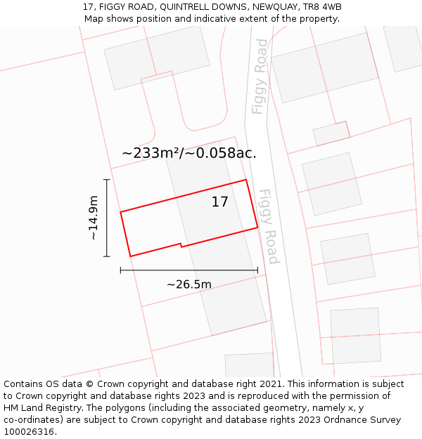 17, FIGGY ROAD, QUINTRELL DOWNS, NEWQUAY, TR8 4WB: Plot and title map