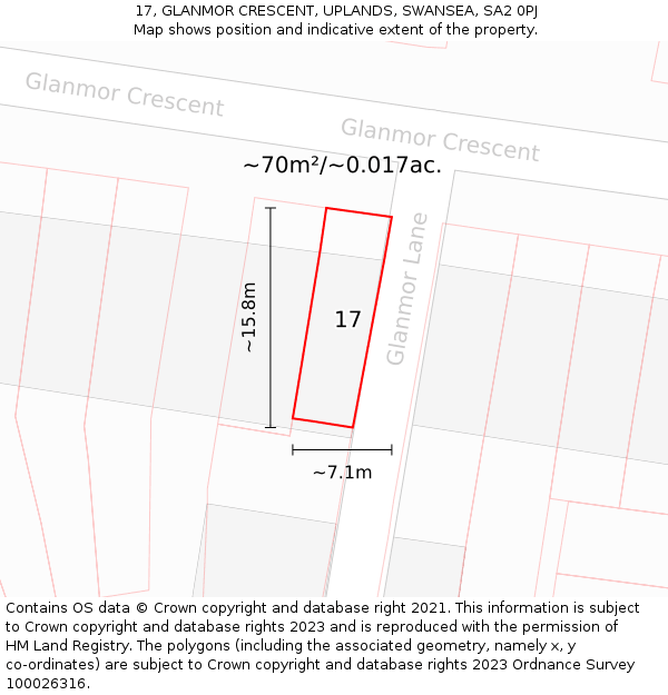 17, GLANMOR CRESCENT, UPLANDS, SWANSEA, SA2 0PJ: Plot and title map