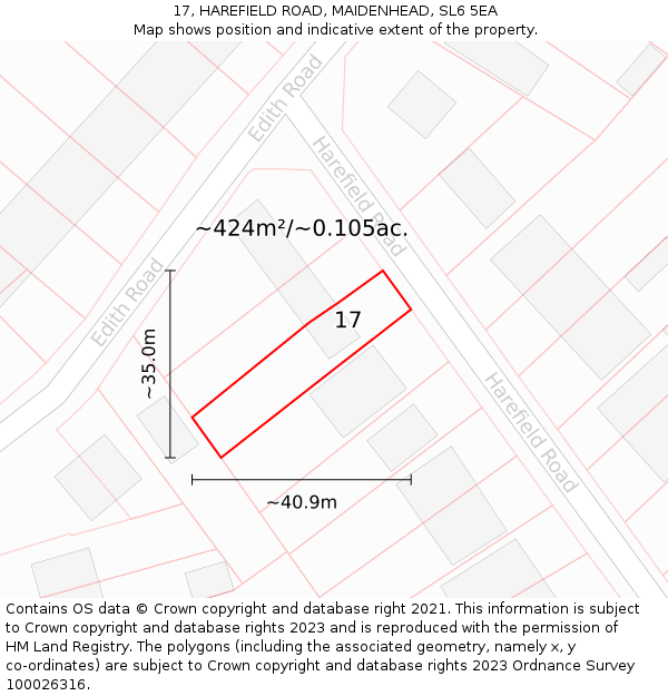 17, HAREFIELD ROAD, MAIDENHEAD, SL6 5EA: Plot and title map