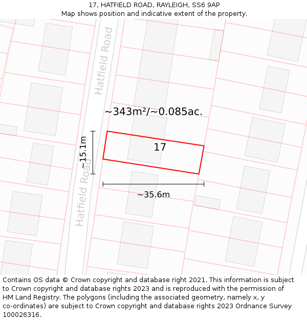 17, HATFIELD ROAD, RAYLEIGH, SS6 9AP: Plot and title map