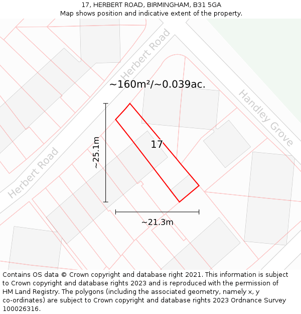 17, HERBERT ROAD, BIRMINGHAM, B31 5GA: Plot and title map