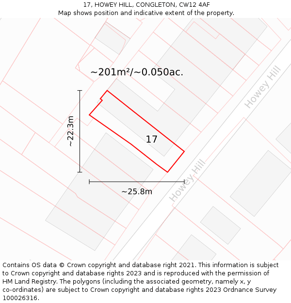 17, HOWEY HILL, CONGLETON, CW12 4AF: Plot and title map