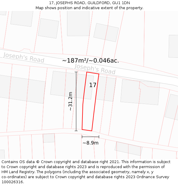 17, JOSEPHS ROAD, GUILDFORD, GU1 1DN: Plot and title map