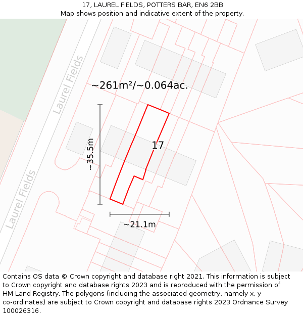 17, LAUREL FIELDS, POTTERS BAR, EN6 2BB: Plot and title map