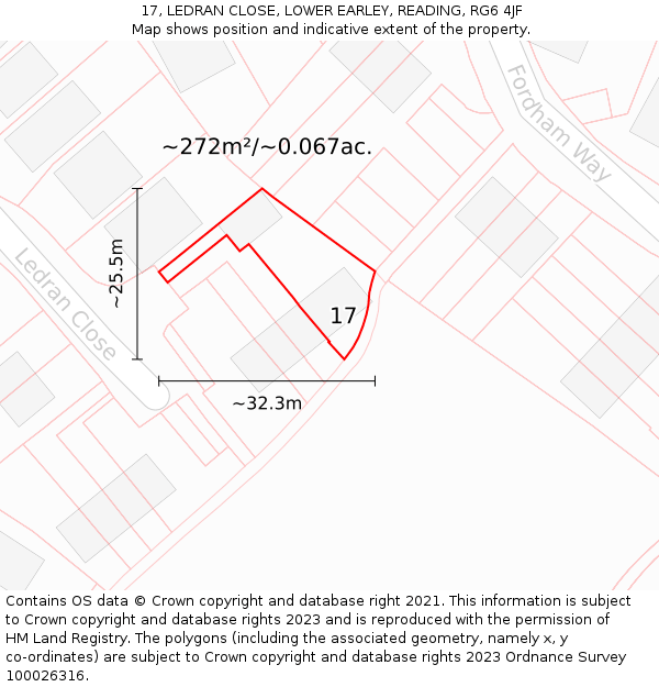 17, LEDRAN CLOSE, LOWER EARLEY, READING, RG6 4JF: Plot and title map