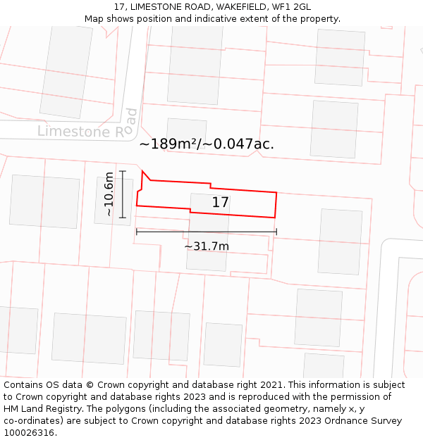 17, LIMESTONE ROAD, WAKEFIELD, WF1 2GL: Plot and title map