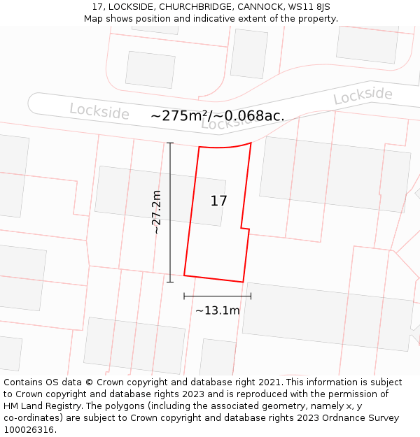 17, LOCKSIDE, CHURCHBRIDGE, CANNOCK, WS11 8JS: Plot and title map