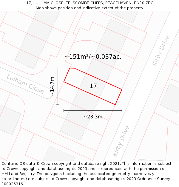 17, LULHAM CLOSE, TELSCOMBE CLIFFS, PEACEHAVEN, BN10 7BG: Plot and title map