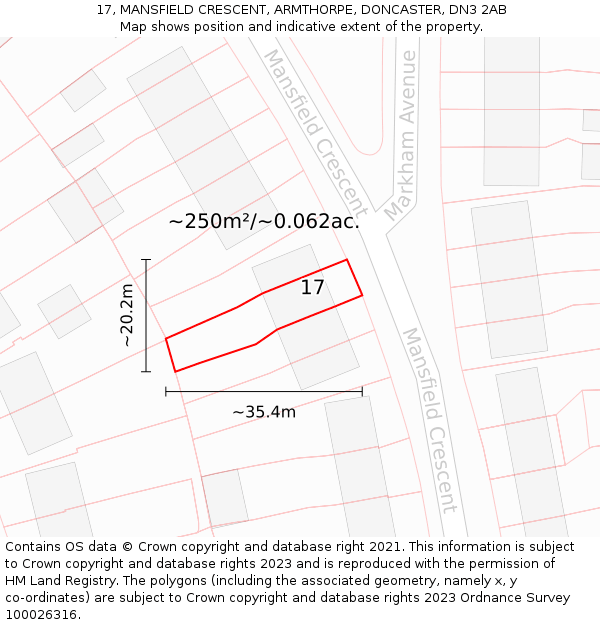 17, MANSFIELD CRESCENT, ARMTHORPE, DONCASTER, DN3 2AB: Plot and title map