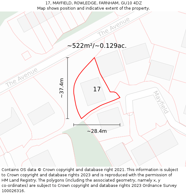 17, MAYFIELD, ROWLEDGE, FARNHAM, GU10 4DZ: Plot and title map