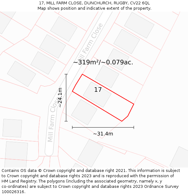 17, MILL FARM CLOSE, DUNCHURCH, RUGBY, CV22 6QL: Plot and title map