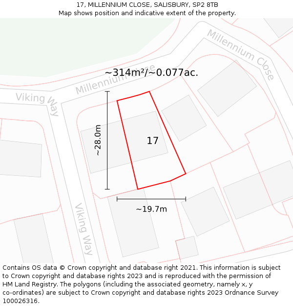 17, MILLENNIUM CLOSE, SALISBURY, SP2 8TB: Plot and title map