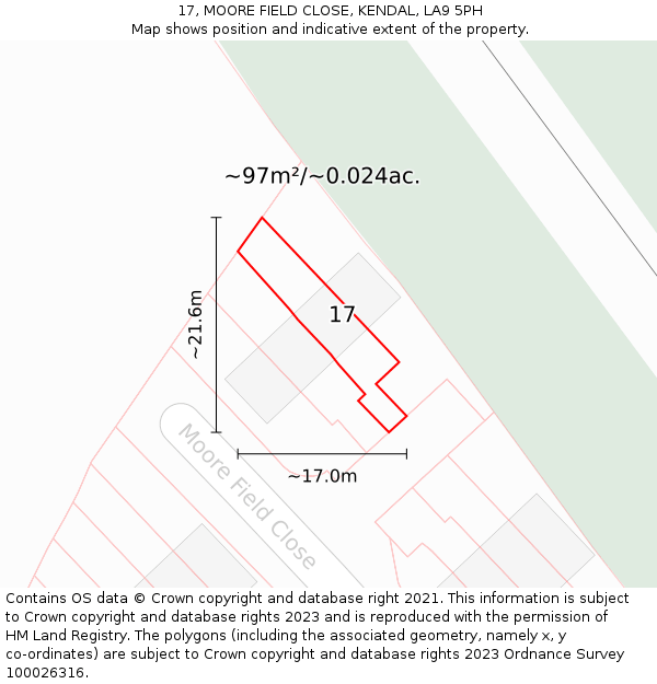 17, MOORE FIELD CLOSE, KENDAL, LA9 5PH: Plot and title map