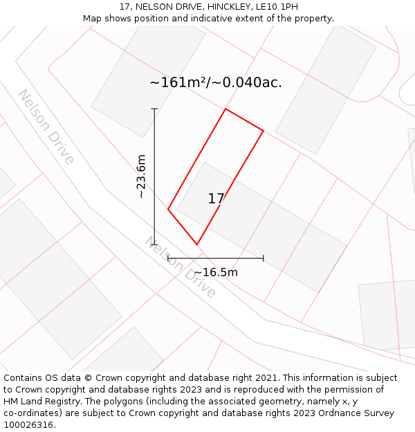 17, NELSON DRIVE, HINCKLEY, LE10 1PH: Plot and title map