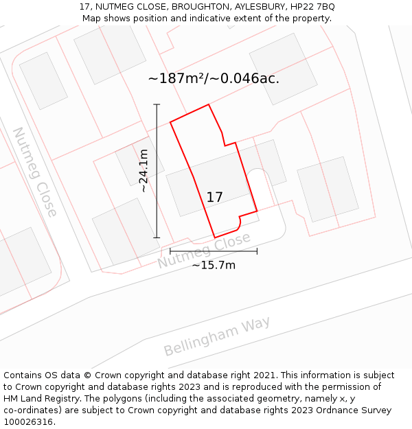 17, NUTMEG CLOSE, BROUGHTON, AYLESBURY, HP22 7BQ: Plot and title map