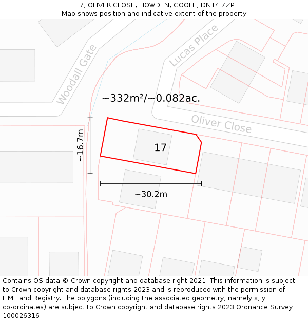 17, OLIVER CLOSE, HOWDEN, GOOLE, DN14 7ZP: Plot and title map