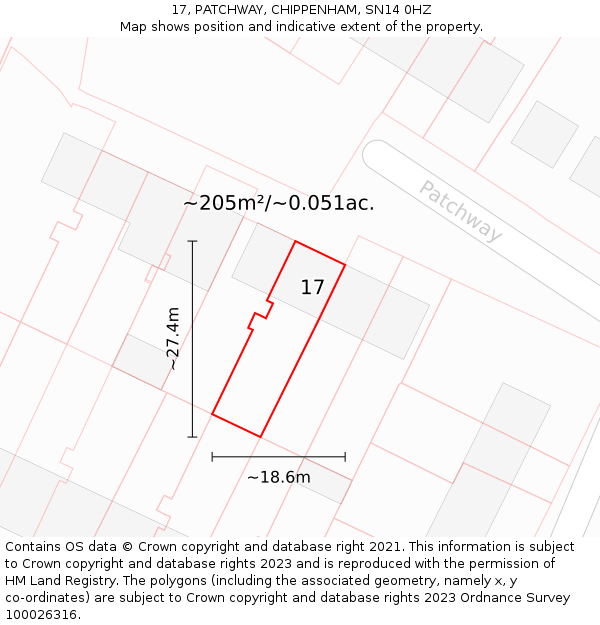 17, PATCHWAY, CHIPPENHAM, SN14 0HZ: Plot and title map