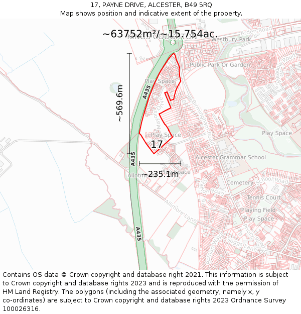17, PAYNE DRIVE, ALCESTER, B49 5RQ: Plot and title map