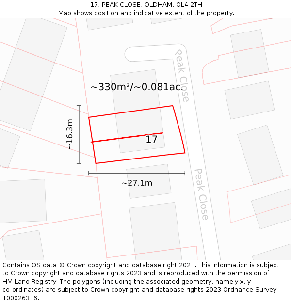 17, PEAK CLOSE, OLDHAM, OL4 2TH: Plot and title map