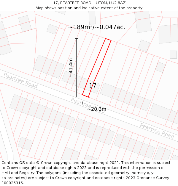 17, PEARTREE ROAD, LUTON, LU2 8AZ: Plot and title map