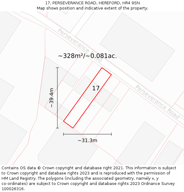 17, PERSEVERANCE ROAD, HEREFORD, HR4 9SN: Plot and title map