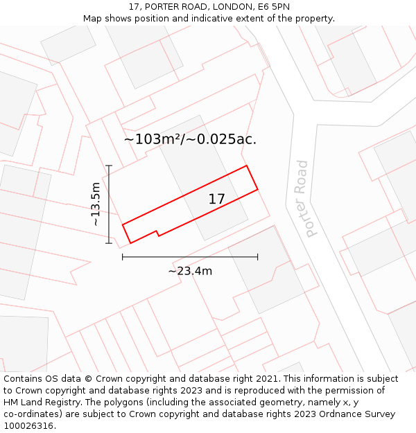 17, PORTER ROAD, LONDON, E6 5PN: Plot and title map