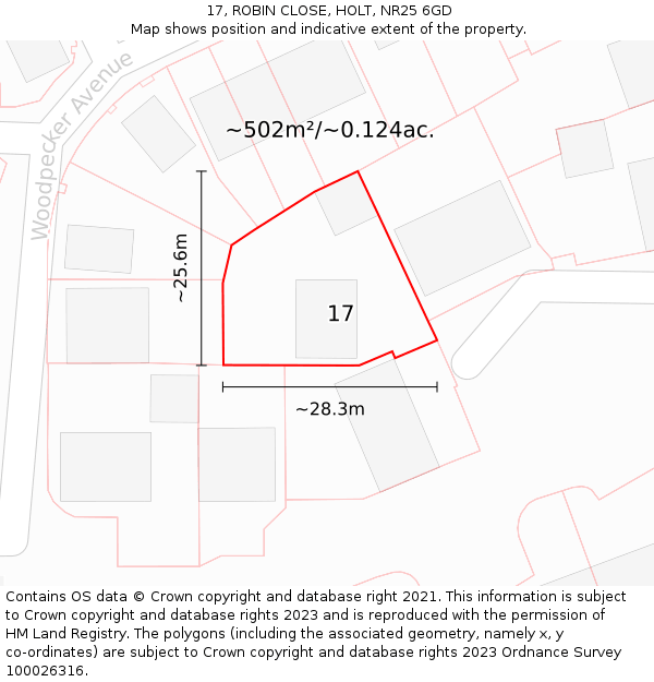 17, ROBIN CLOSE, HOLT, NR25 6GD: Plot and title map