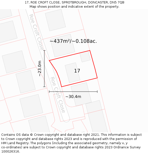 17, ROE CROFT CLOSE, SPROTBROUGH, DONCASTER, DN5 7QB: Plot and title map