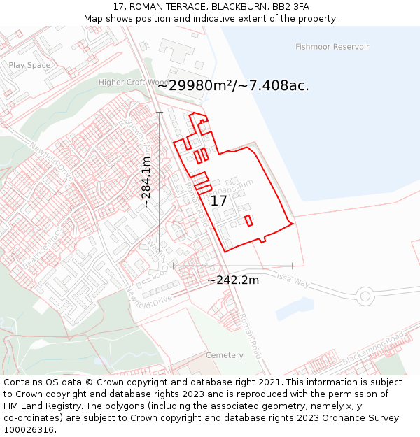 17, ROMAN TERRACE, BLACKBURN, BB2 3FA: Plot and title map