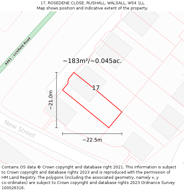 17, ROSEDENE CLOSE, RUSHALL, WALSALL, WS4 1LL: Plot and title map