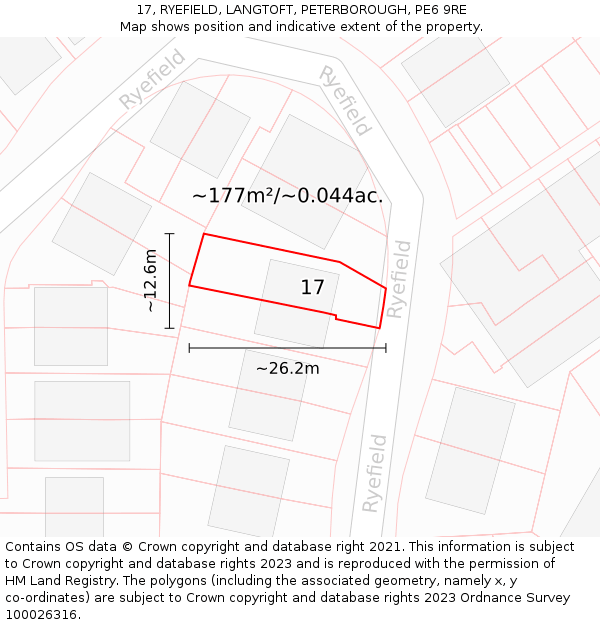 17, RYEFIELD, LANGTOFT, PETERBOROUGH, PE6 9RE: Plot and title map