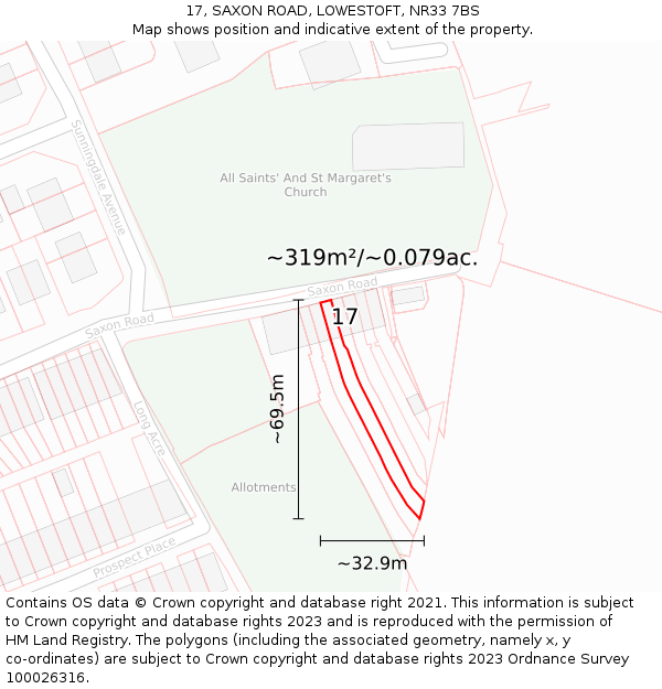 17, SAXON ROAD, LOWESTOFT, NR33 7BS: Plot and title map