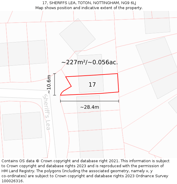 17, SHERIFFS LEA, TOTON, NOTTINGHAM, NG9 6LJ: Plot and title map