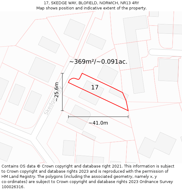 17, SKEDGE WAY, BLOFIELD, NORWICH, NR13 4RY: Plot and title map