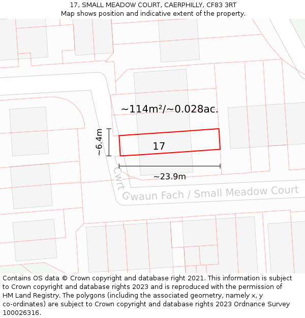 17, SMALL MEADOW COURT, CAERPHILLY, CF83 3RT: Plot and title map