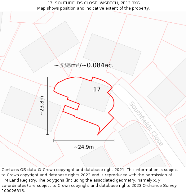 17, SOUTHFIELDS CLOSE, WISBECH, PE13 3XG: Plot and title map