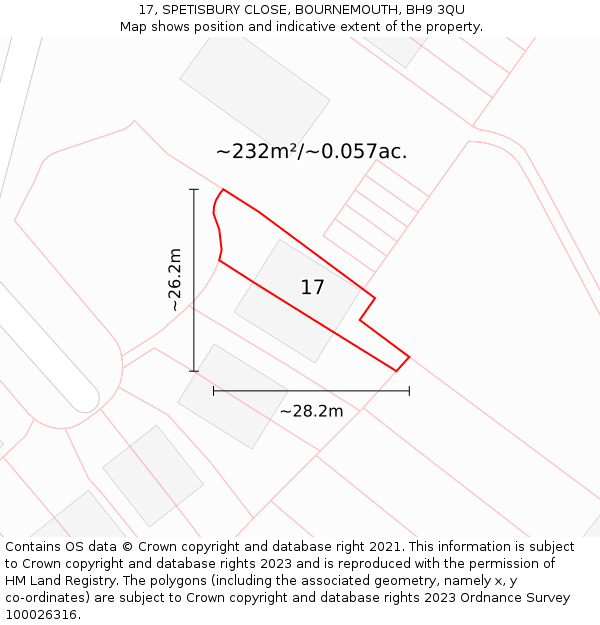 17, SPETISBURY CLOSE, BOURNEMOUTH, BH9 3QU: Plot and title map