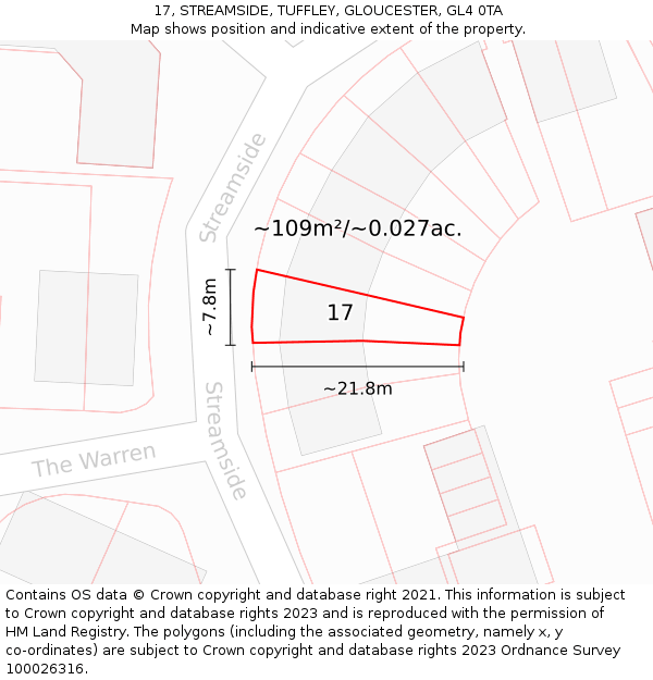 17, STREAMSIDE, TUFFLEY, GLOUCESTER, GL4 0TA: Plot and title map
