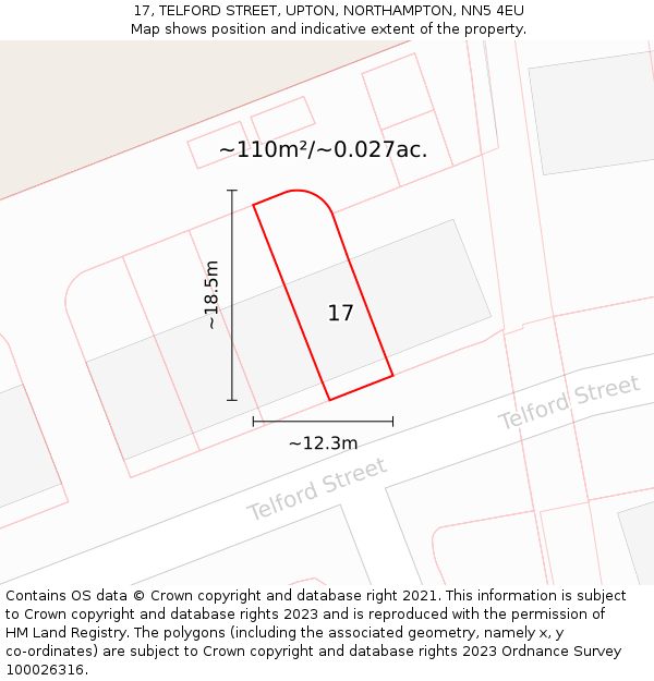 17, TELFORD STREET, UPTON, NORTHAMPTON, NN5 4EU: Plot and title map