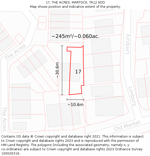 17, THE ACRES, MARTOCK, TA12 6DD: Plot and title map
