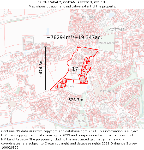 17, THE WEALD, COTTAM, PRESTON, PR4 0NU: Plot and title map