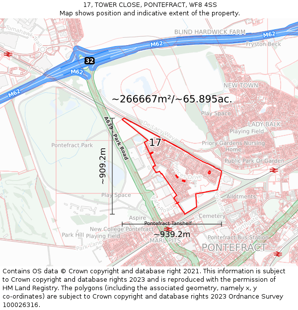 17, TOWER CLOSE, PONTEFRACT, WF8 4SS: Plot and title map