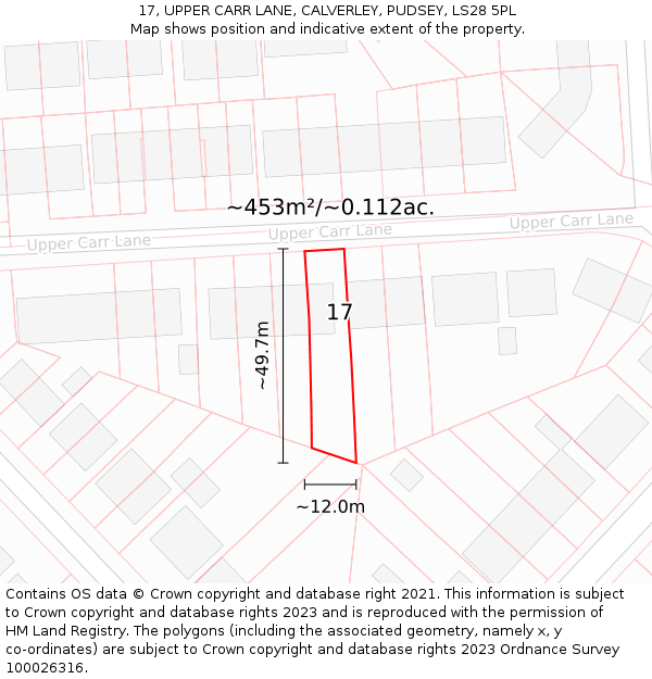17, UPPER CARR LANE, CALVERLEY, PUDSEY, LS28 5PL: Plot and title map